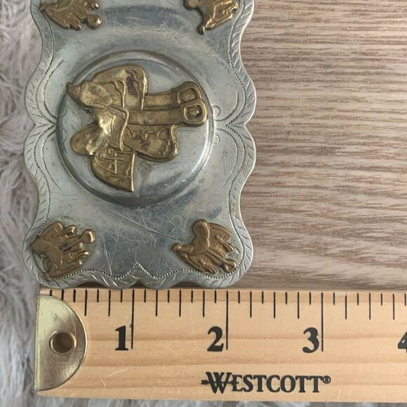 Vintage The Lyntone Co Oklahoma Nickel Silver Belt Buckle Cowboy Western Saddle - Picture 16 of 17